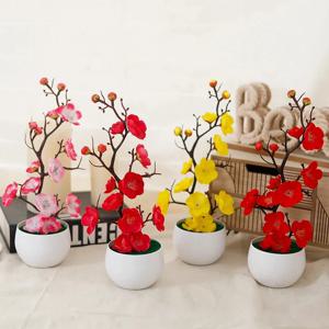 시뮬레이션 매화 화분 식물 인조 플라스틱 가짜 꽃 가정 사무실 책상 장식품 웨딩 파티 배경 장식