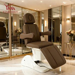 현대식 3모터 조절식 마사지 테이블 브라운 가죽 전동 속눈썹 테크 침대 미용 클리닉 침대