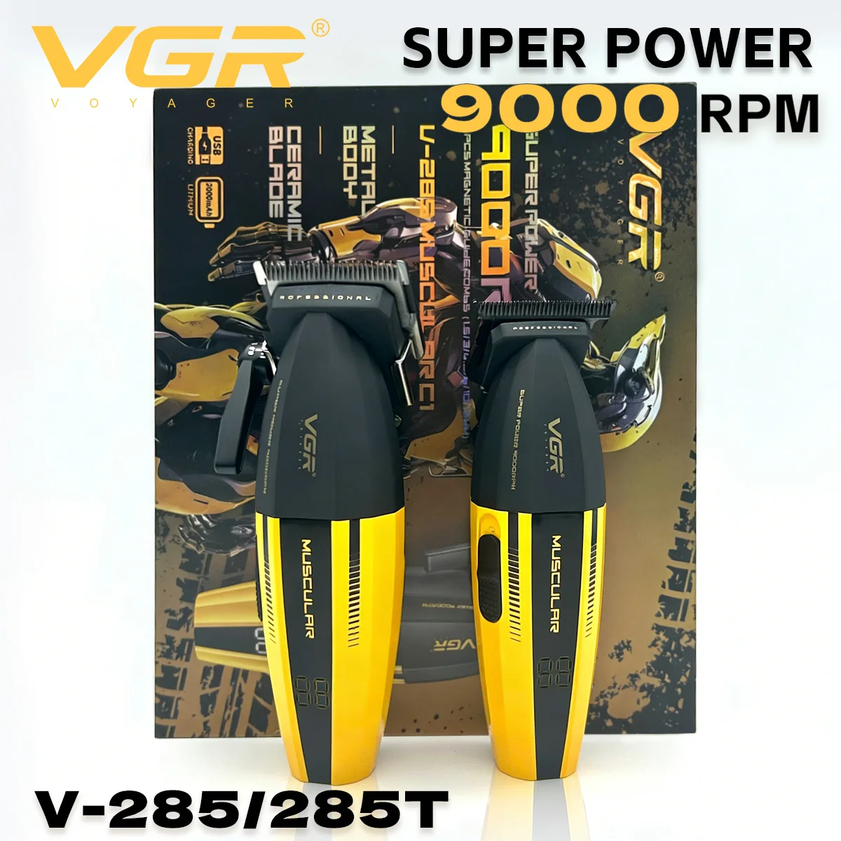 VGR 헤어 트리머 전문가용 헤어 클리퍼 전기식 트리머 조절식 헤어 커트기 금속 클리퍼 및 트리머 세트 V-285