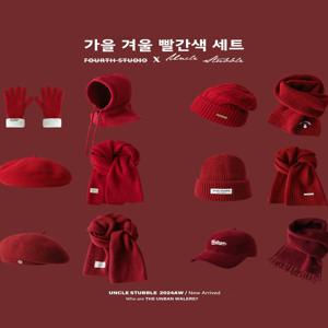 따뜻한 니트 모자 스카프 장갑 크리스마스 새해 커플 세트 버건디 색상 I.Turtle 브랜드 겨울 패션 액세서리