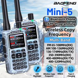 1/2PCS BAOFENG 미니 5 워키 토키 업그레이드 UV-5R 미니 멀티 밴드 AM/FM 블루투스 프로그래밍 듀얼 PTT TYPE-C 충전기 햄 라디오