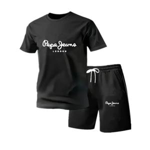 남성용 새로운 여름 피트니스 스포츠웨어, 반팔 티셔츠와 반바지 투피스 세트, 통기성 좋고 속건성 있는 캐주얼웨어.