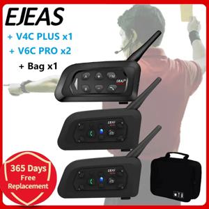 EJEAS V4C PLUS + V6C PROx2 축구 3 심판 인터콤 헤드셋 1200M 축구 전이중 블루투스 회의 인터폰 + 핸드백
