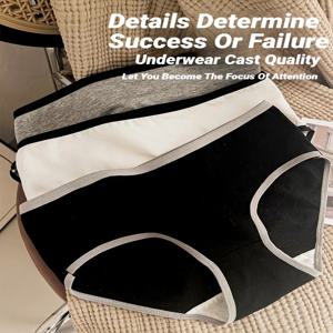 3Pcs 코튼 여성 팬티 삼각형 스포츠 스타일 미니멀리스트 소녀 속옷 중간 허리 일본식 화이트 블랙 여성