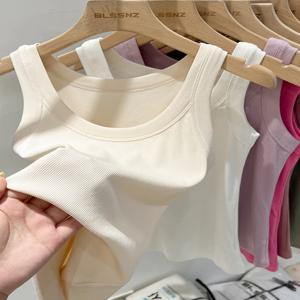 여성용 솔리드 라운드넥 골지 탱크탑 캐미솔 여성 2026 여름 베이직 탄성 탱크탑 O넥 솔리드 탱크탑