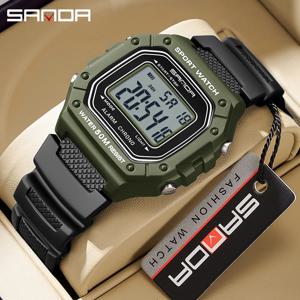 SANDA 2156 패션 남성 시계 군용 방수 스포츠 시계 육군 빅 다이얼 Led 디지털 손목 시계 남성용 스톱워치