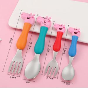 펫빠 돼지 식기 포크 스푼 액션 인형 장난감 조지 돼지 아빠 엄마 만화 애니메이션 패턴 파티 선물 소년 소녀 만화 장난감