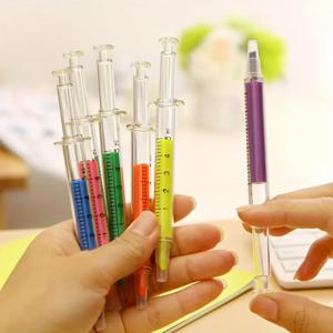 6Pc Kawaii 주사기 형광펜 펜 주사기 바늘 모양 기계 컬러 펜 볼펜 사무실 학교 마커 쓰기 도구