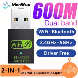 2 in 1 USB WiFi 블루투스 어댑터 600Mbps 듀얼 밴드 USB Wifi 동글 어댑터 USB 블루투스 어댑터 PC 용 무선 네트워크 카드