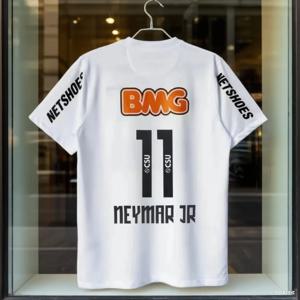 여름클래식 11-12 산토시 순면 축구 셔츠 레트로 리틀 네이마르 축구 성인 남녀용 대형 반팔