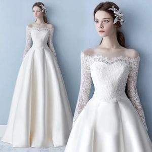 크로스보더 하이웨이스트 플로어-길이 웨딩드레스 레이스 새틴 원단 웨딩 가운 2025 신상 중국 여성 패션