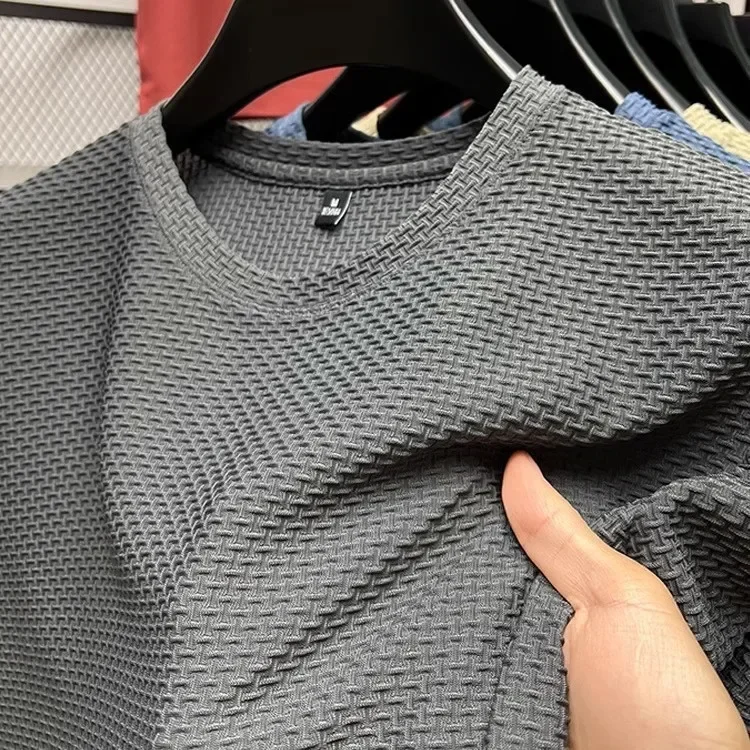 여름 메쉬 아이스 실크 티셔츠 남성 반팔 라운드넥 2026 신상 하프 슬리브 남성 얇은 단색 티셔츠 상의