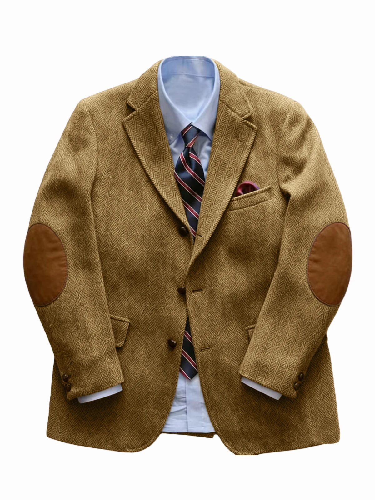 남성 헤링본 트위드 블레이저 팔꿈치 패치 비즈니스 캐주얼 재킷 울 혼방 겨울 스포츠 코트