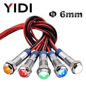 5/10pcs YIDI 6mm LED 금속 표시기 신호 램프 6V 12V 24V 220V DC AC 오토바이 와이어 파일럿 라이트 빨간색 녹색 파란색 호박색 흰색
