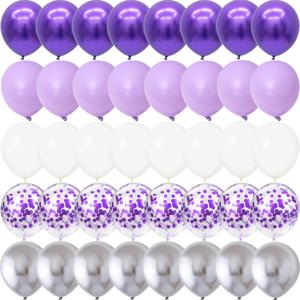 40PCS 실버 화이트 보라색 금속 라텍스 색종이 풍선 웨딩 장식 매트 글로브 생일 파티 장식