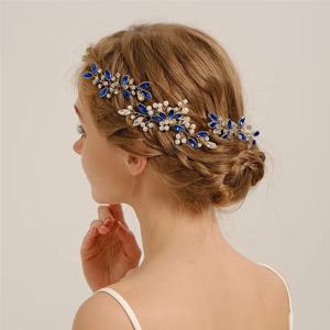 패션 라인스톤 진주 헤어핀 세트 블루 신부용 헤어콤 헤드피스 반짝이는 진주 헤어웨어 웨딩 헤어 주얼리 액세서리