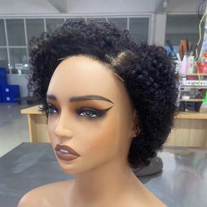 곱슬 가발 접착제 없는 인모 곱슬 가발, 픽시 컷 가발, 짧은 인모 가발, 4x4 인모 클리어런스 세일