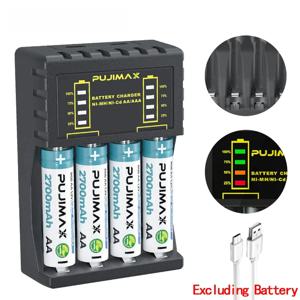 AA/AAA 배터리 충전기 4 슬롯 지능형 LED 표시기 Ni-MH/Ni-Cd 충전식 AA/AAA 배터리 충전기용 USB C 마이크로 충전기