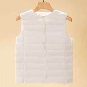 TFETTERS 여성용 겨울 다운 조끼, 슬림하고 따뜻한 라운드 넥 조끼, 경량 화이트 다운 조끼, 여성 의류, 플러스 사이즈 4XL, 신상