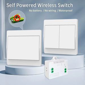 자체 발전 무선 스위치 IP44 방수 배터리 없음 가정용 원격 제어 푸시 버튼 벽 조명 스위치