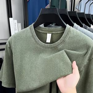 아메리칸 스타일 레트로 헤비웨이트 솔리드 컬러 반팔 티셔츠 남녀 여름 스트릿 트렌디 워싱드 올드 오버사이즈 의류