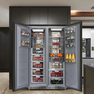 신형 528L 아메리칸 스타일 사이드 바이 사이드 냉장고-냉동고 완전 통합형 초슬림 매립형 플라스틱 에너지 호텔 가정용