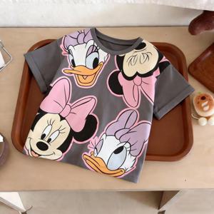 미니 프린트 만화 티셔츠 여름 어린이 의류 간단한 다목적 어린이 반팔 티셔츠 탑 아기 소녀 캐주얼 티셔츠