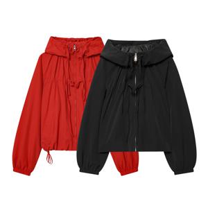 AOMO 여성 레드 오버사이즈 루즈 재킷 루즈 지퍼 2026 여성용 후드 아웃웨어 7T42