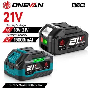ONEVAN 충전식 배터리 15000mAh 리튬 배터리 용량 표시기 포함 마키타 18V 배터리 핀용 전동 공구