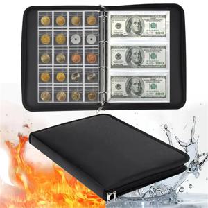 수집가를 위한 동전 수집 도서 홀더 240개의 동전 수집 포켓 + 36개의 빌 슬리브 보관 안전이 있는 내화 앨범 ﻿