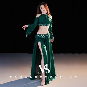 여성용 밸리 댄스 의상 탑 + 스커트 긴 소매 댄스웨어 퍼포먼스 의류 세트 연습복 댄스 의상 정장