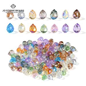 50 개/몫 다채로운 유리 크리스탈 구슬 AB 색상면 처리 된 반짝 이는 워터 드롭 구슬 보석 만들기 DIY 목걸이 귀걸이 액세서리
