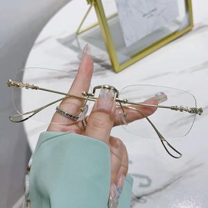 레트로 포토크로믹 프레임리스 안경 고급 경량 디자인 블루라이트 차단 안경