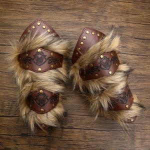 중세 바이킹 Steampunk 인조 가죽 모피 손목 보호대 Armguard Bracer Armor 할로윈 코스프레 소품 의상 액세서리