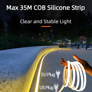 35M 20M 세트 COB LED 실리콘 튜브 스트립 라이트 EU 220V 표준 방수 고광량 야외 빌라 정원 수영장 마당용