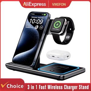 3 in 1 무선 충전 스탠드 패드 접이식 고속 충전 스테이션 독 아이폰 17 16 15 14 13 12 11 X 8 애플워치 에어팟용