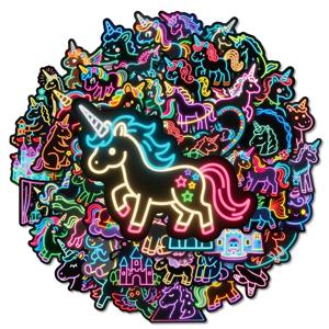 50개 귀여운 만화 유니콘 네온 라이트 스티커 유니콘 DIY 스티커 스크랩북킹 전화기 수하물 스케이트보드 방수 데칼