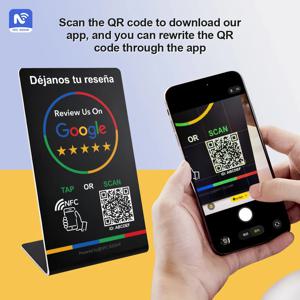 스페인어 영어 QR 코드 NFC 스탠딩 사인 구글 리뷰 NFC215 리뷰 스탠드 클릭 URL 무제한 수정 편집 QR 코드