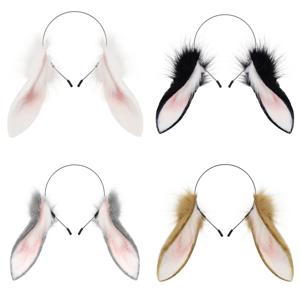 동물 토끼 귀 머리띠 인조 모피 토끼 머리 장식 플러시 헤어밴드 파티 코스프레 의상 액세서리