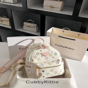 우아한 수 놓은 여성용 배낭 학생 통근 가방 큐비 키티 더블 숄더 백 캐주얼 대형 가죽 가방