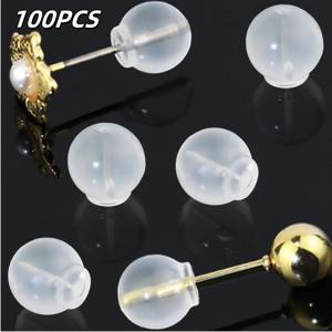 100개 안전 귀걸이 뒷부분, 모든 종류의 귀걸이에 적합, DIY 제작용, 보석 제작(투명)