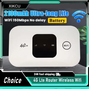 4G LTE 라우터 무선 와이파이 2100mAh 모바일 핫스팟 (SIM 카드 슬롯 포함) 핫스팟 포켓 와이파이 150mbps (야외, 가정, 사무실, 여행용)