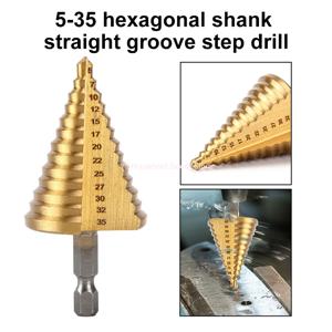 5-35 골드 티타늄 플레이트 파고다 드릴 육각형 직선 홈 스텝 드릴 비트 목재 플라스틱 알루미늄 구멍 확장 도구 액세서리