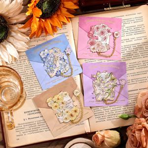 1pc 빈티지 꽃 시금속 책갈피 절묘한 체인 펜던트 디자인 문구 선물 생일 작가 도서 액세서리