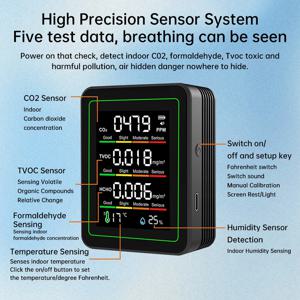다기능 디지털 공기질 모니터 CO2 TVOC HCHO 측정기 디지털 온도 습도 테스터 가정용 공기 감지기