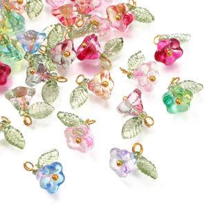 30Pcs 6 색 황금 황동 결과와 유리 펜 던 트 여성을위한 꽃의 매력 목걸이 팔찌 귀걸이 DIY 쥬얼리 만들기