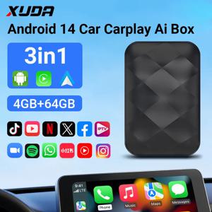 XUDA Android14 무선 CarPlay/Android Auto 3in1 새로운 CarPlay Ai Box 4 코어 4GB RAM + 64GB ROM 플러그 앤 플레이 안정적인 전송