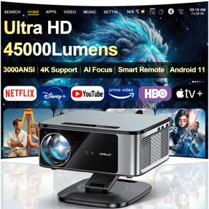 2025 HORLAT 45000 루멘 4K UHD 프로젝터 레이저 TOF 포커스 안드로이드 11 WiFi 6 1080P 풀 HD 주간 시청 가능 홈시어터 영화 프로젝터