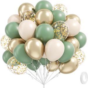60개 세이지 그린 샌드 화이트 메탈릭 골드 컨페티 풍선 보헤미안 생일 웨딩 브라이덜 베이비 샤워 약혼 파티 장식용