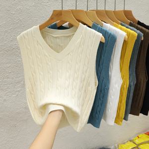 니트 여성 스웨터 베스트 신상 민소매 브이넥 화이트 블랙 니트 스웨터 베스트 여성 탑 아우터웨어 스웨터 드 무헤르 2025 Q1006